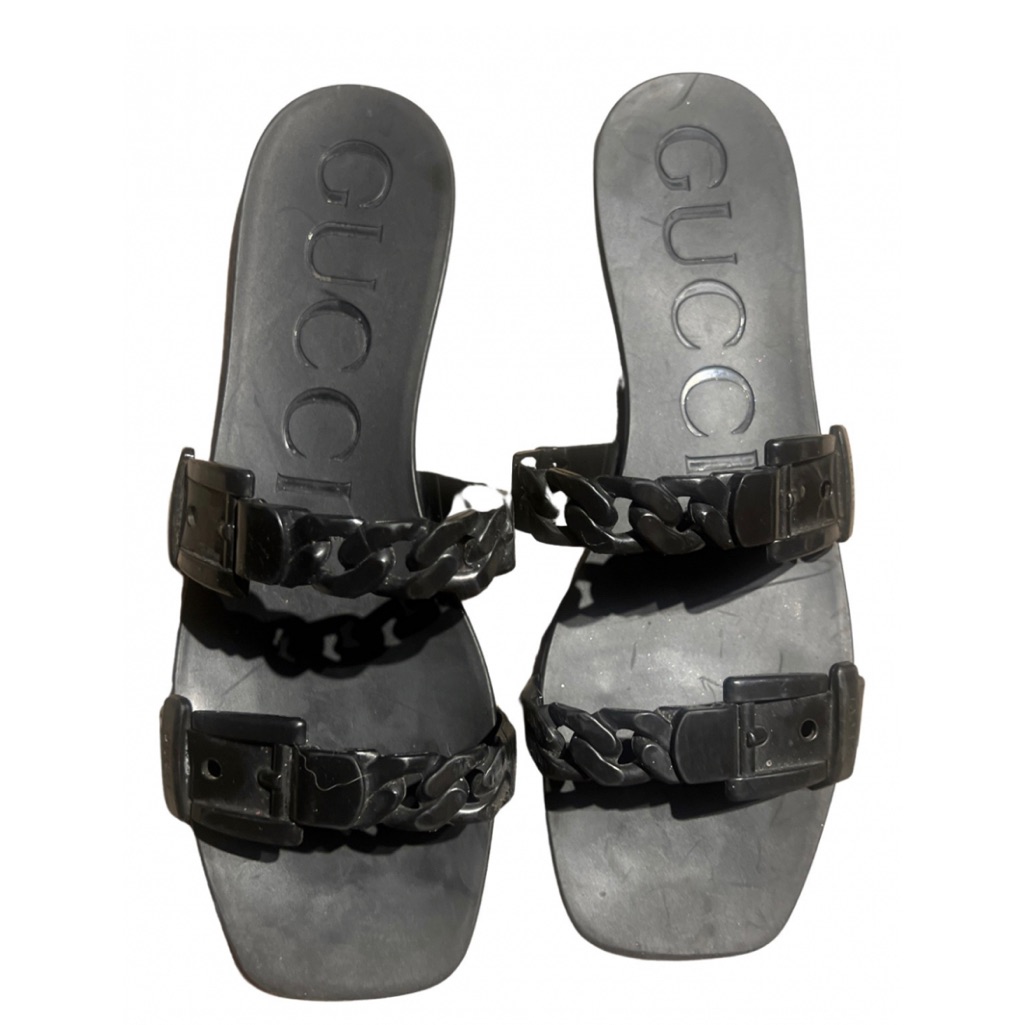 Black Gucci Chain Strap Rubber Slides Black Gucci Chain Strap Rubber Slides
